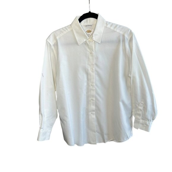 Talbots Vintage White Tone on Tone Diagonal Stripe Button Front Shirt Size 12 - Picture 2 of 9